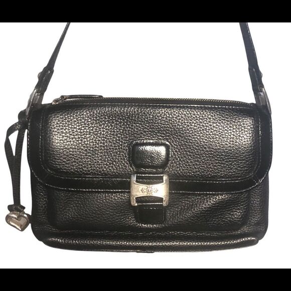 Stylish Small Black Leather Brighton Shoulder Bag with Patent Trim. NWOT - Picture 11 of 12